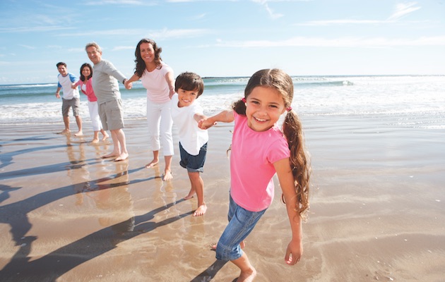 family on beach