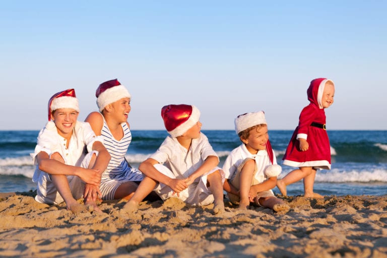Kids on Beach at Christmas